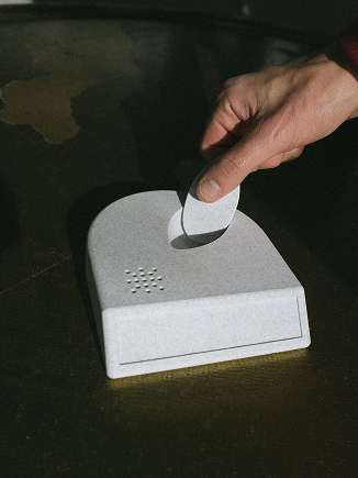 The Leaf - removable mic being placed